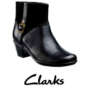 CLARKS BLACK LEATHER INGALLS DOVER BOOTIE 8M